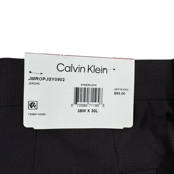 Calvin Klein Mens Jerome X Slim Fit Dress Pants Wine Black 38x30 - Picture 2 of 4